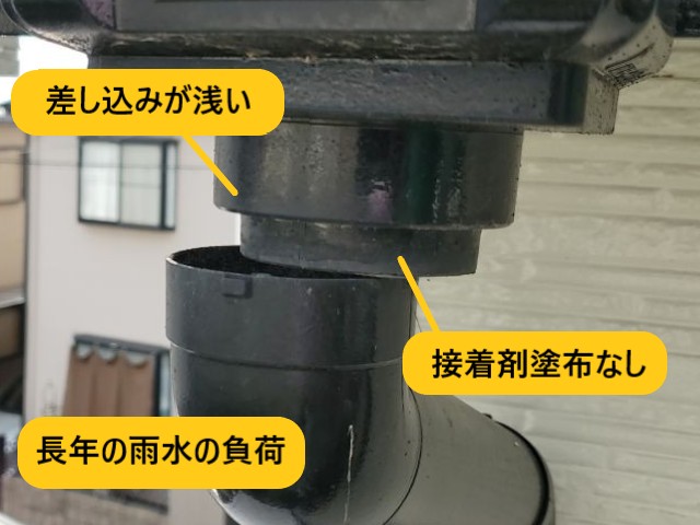 雨樋　外れた状況